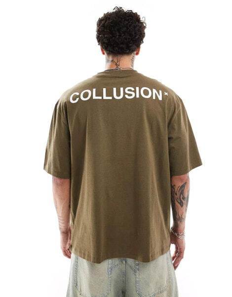 COLLUSION Logo printed pique t-shirt in green