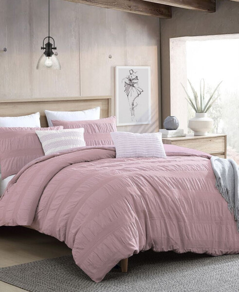 Lush Moselle Cotton Ruched Waffle Weave 2 Piece Duvet Cover Set, Twin XL