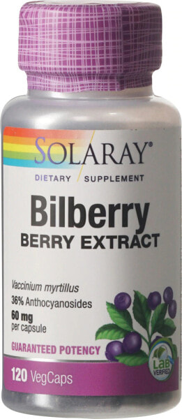 Solaray Bilberry Extract -Экстракт черники для улучшения зрения  - 60 мг - 120 капсул