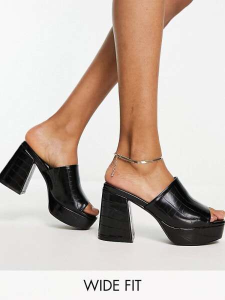 Simply Be wide fit mule platform sandals in black 