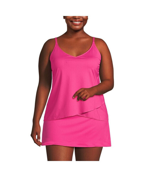 Plus Size Chlorine Resistant Tulip Hem Tankini Swimsuit Top