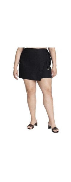 Plus Size Linen Skort With Beads - 14, Black Onyx