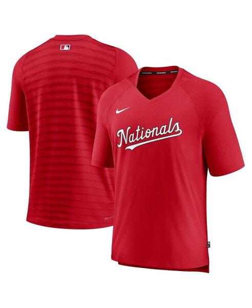 Men's Red Washington Nationals Authentic Collection Pregame Raglan Performance V-Neck T-shirt