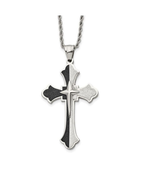 Black IP-plated Laser cut Cross Pendant Rope Chain Necklace