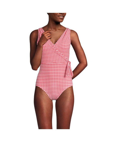 Women's Gingham Surplice One Piece Swimsuit