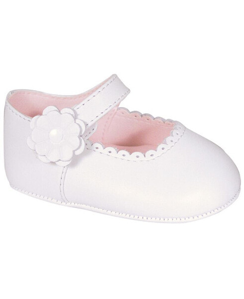 Baby Girl Scalloped Toe Flat with Flower Overlay