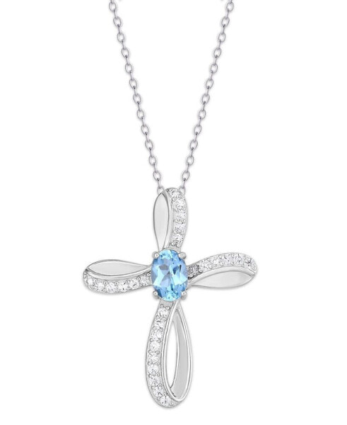 Simulated Cross Pendant Necklace With Cubic Zirconia Accents in Silver Plate