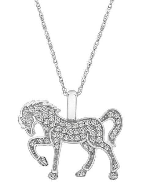 Wrapped diamond Horse Pendant Necklace (1/4 ct. t.w.) in 10k White Gold, 18" + 2" extender, Created for Macy's