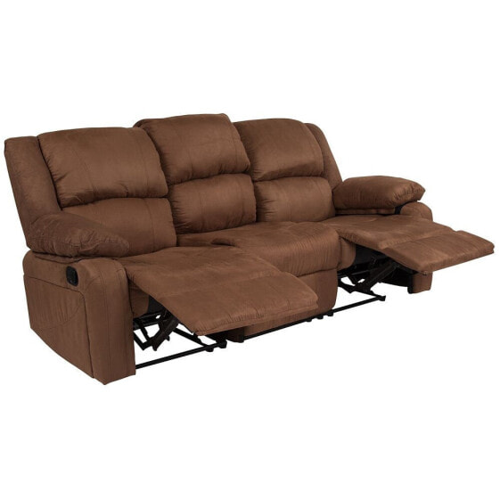 Harmony Series Chocolate Brown Microfiber Sofa With Two Built-In Recliners