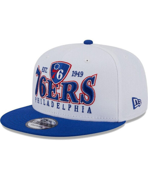 Men's White, Royal Philadelphia 76ers Crest Stack 9FIFTY Snapback Hat