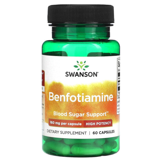 БАД с антиоксидантами Swanson Benfotiamine, высокая мощность, 160 мг, 60 капсул