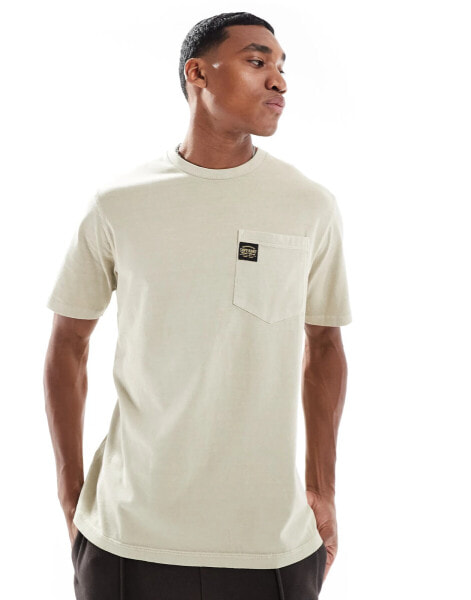 Superdry Contrast stitch pocket t-shirt in washed pelican beige