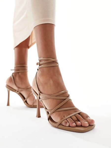ASOS DESIGN Native strappy heeled sandals in beige