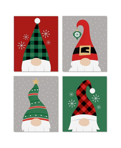 Red and Green Holiday Gnomes - Christmas Linen Wall Art 4 CtArtisms - 8" x 10"