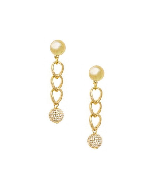Gold Plated Chain Crystal Ball Drop Earrings