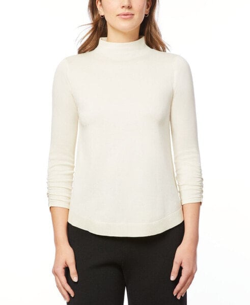 Women's Ruched-Sleeve Funnel-Neck Sweater