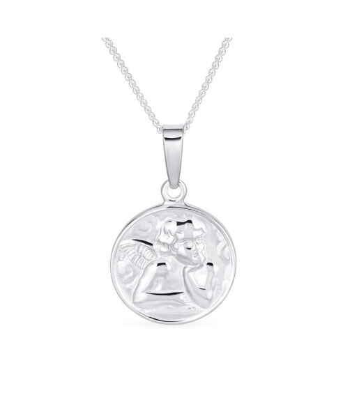 Bling Jewelry religious Round Disc Medal Guardian Sistine Angel Cherub Pendant Necklace For Women For Teen .925 Sterling Silver
