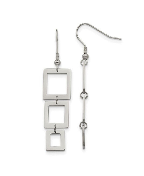 Stainless Steel Polished Squares Dangle Shepherd Hook Earrings