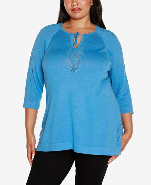 Plus Size Raglan Sleeve Pointelle Sweater