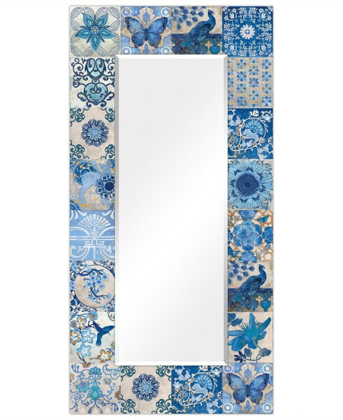'Tiles' Rectangular On Free Floating Printed Tempered Art Glass Beveled Mirror, 72" x 36"