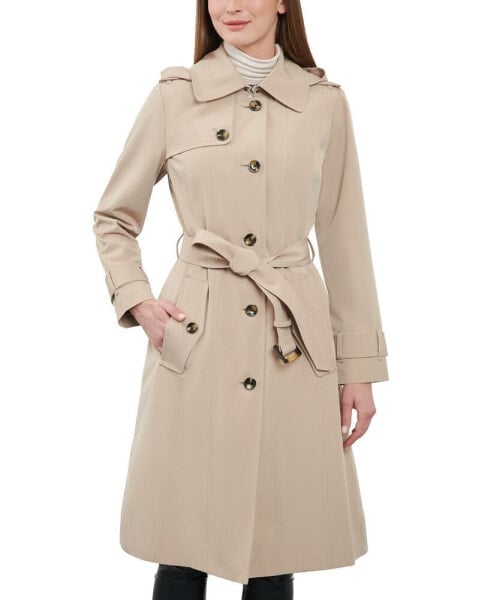 Women's Single-Breasted Hooded Trench Coat