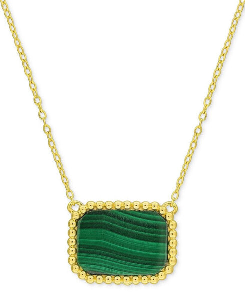 Malachite Beaded Frame 18" Pendant Necklace in Yellow-Plated Sterling Silver