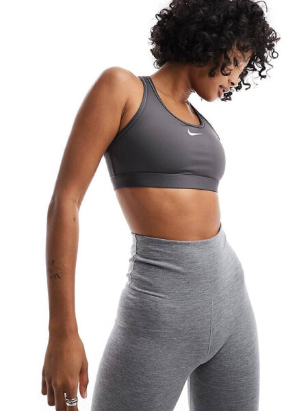 Nike Training Swoosh Dri-Fit medium support bra in ash grey