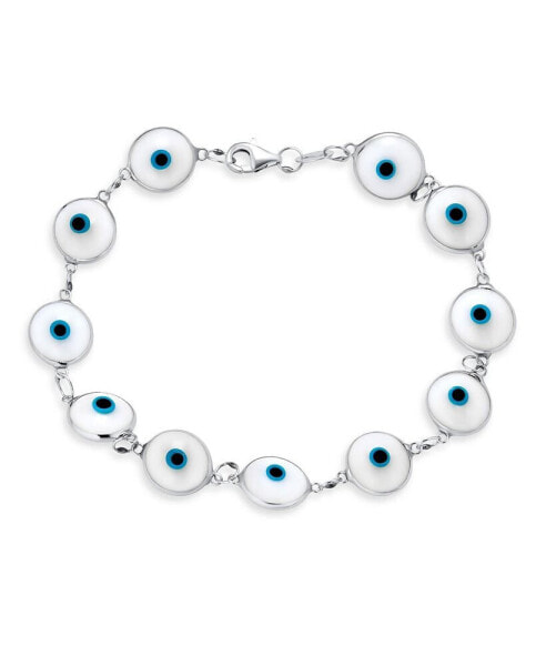 Protection Good Luck Amulet Turkish Glass Bead Evil Eye Bracelet For Women Sterling Silver White 7.5 Inch