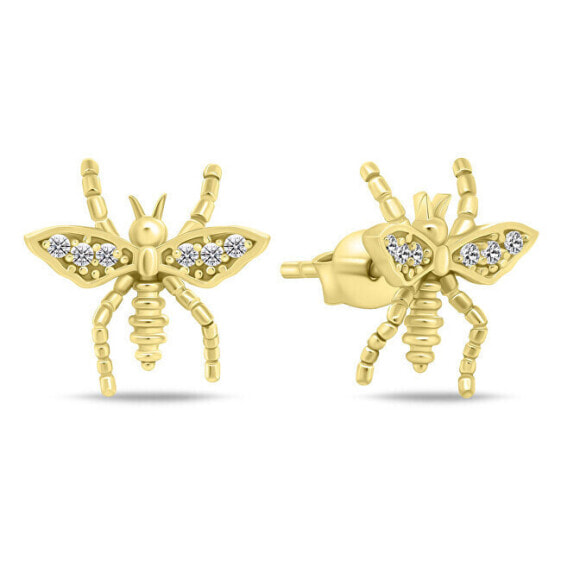 Stylish gold-plated earrings Bee with zircons EA798Y