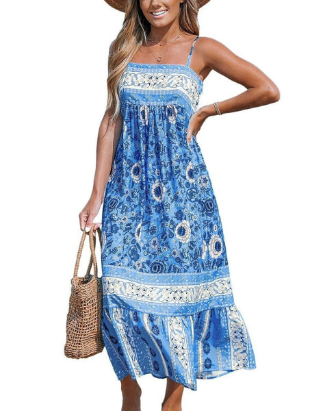 Women's Boho Floral Ruffle Slip Beach Dress