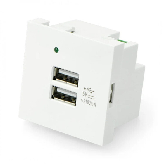 Wall socket 250V charger 2x USB 45x45mm 2,1A - white