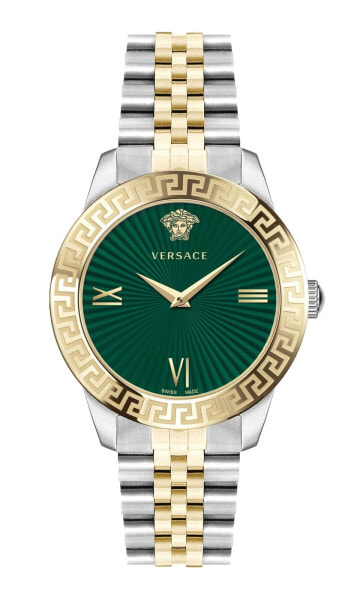 Versace Damen Armbanduhr Greca Signature 38 mm Unterschrift Greca auf dem Etui Armband Edelstahl VEVC01021