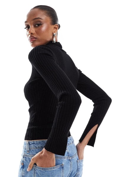 Threadbare Tall high neck jumper in black