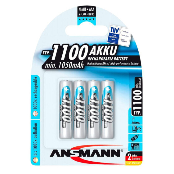 ANSMANN 1x4 NiMH Rechargeable 1100 Micro AAA 1050mAh Batteries