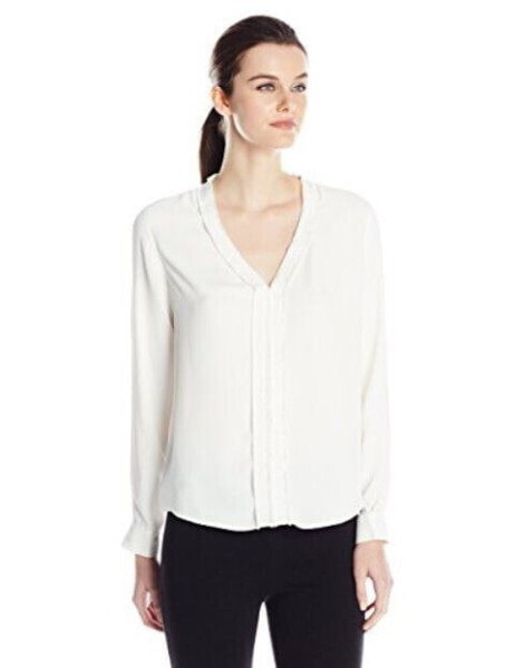 Anne Klien Women's V Neck Trim Long Sleeve Blouse White 2