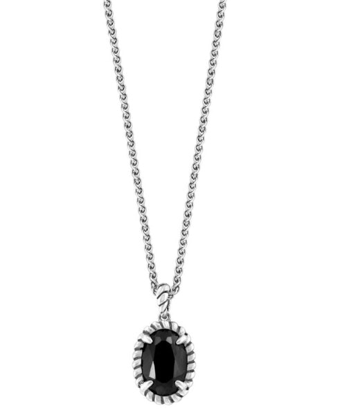 EFFY® Onyx Oval Rope Framed 18" Pendant Necklace in Sterling Silver