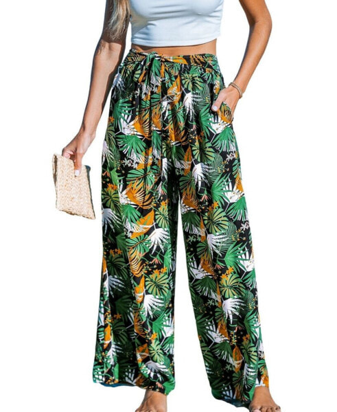 Women's Tropical Palm Wide Leg Pants