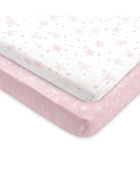 Pack and Play Fitted Sheet, Portable Pack N Plays Mini Crib Sheets, 2 Pack Play Sheets, 100% Jersey Cotton Playard Sheets
