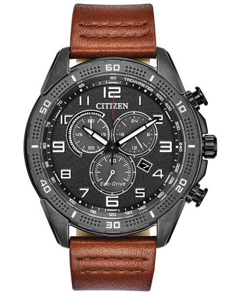 Drive From Citizen Eco-Drive Men's LTR Brown Leather Strap Watch 45mm