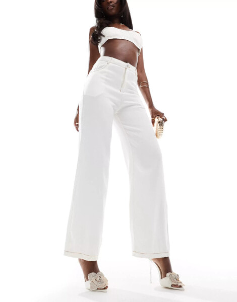 Missyempire wide leg jeans co-ord in white