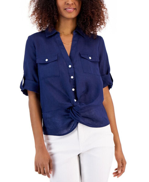 Women's Linen Twist-Hem Blouse, Created for Macy's