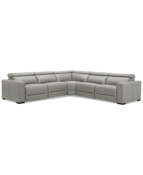 Nevio 124" 5-Pc. Leather Sectional with 2 Power Recliners and Headrests, Created For Macy's