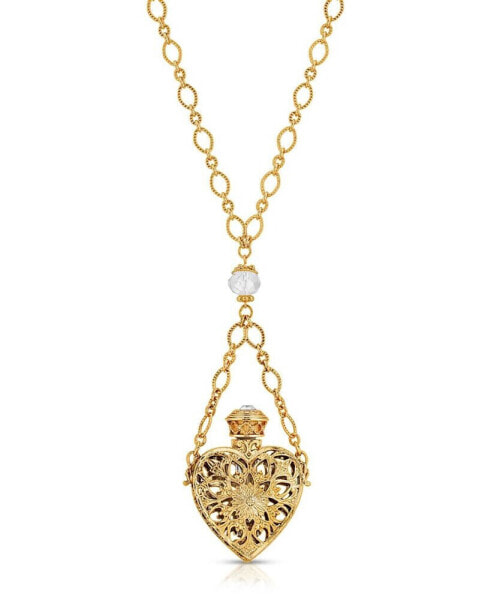 2028 14K Gold-tone Crystal Filigree Heart with Glass Vial Necklace