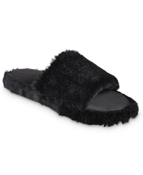 Тапочки Isotoner Signature с памятью Memory Foam, искусственным мехом Faux Fur и атласной отделкой, Tabby Slide.