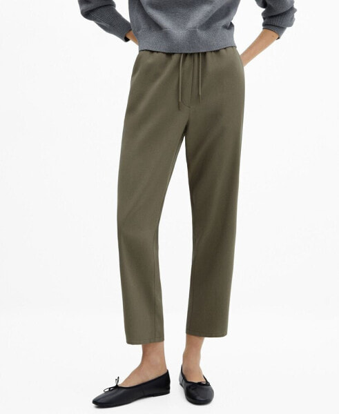 Women's Flowy Bow Detail Straight-Fit Pants