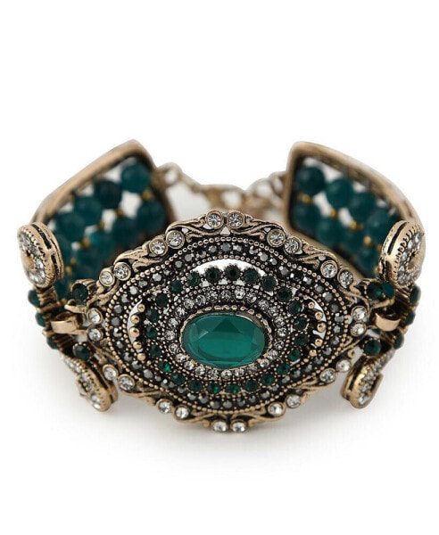 Women's Green Embellished Ethnic Statement Bracelet