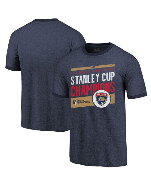 Men's Navy Florida Panthers 2024 Stanley Cup Champions Tri-Blend Ringer T-Shirt