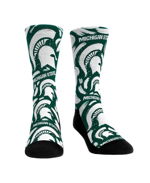 Men's and Women's Socks Michigan State Spartans Allover Logo and Paint Crew Socks