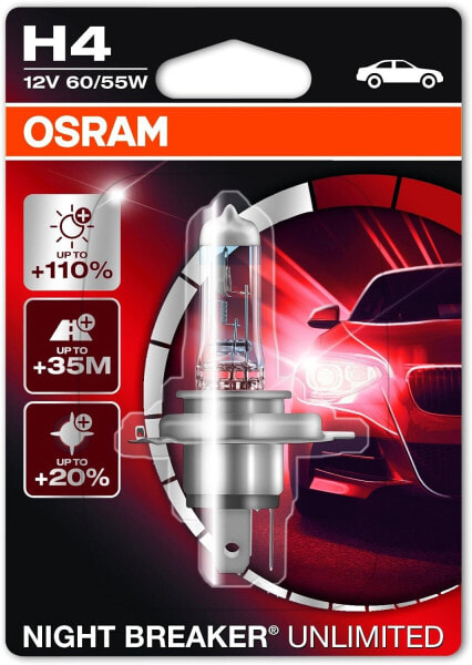 Osram 64193 H4 Halogen Spot Light, 12 V, Night Breaker Unlimited, None