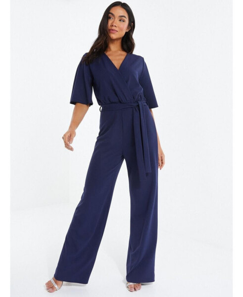 Women's Tie Front Palazzo Jumpsuit